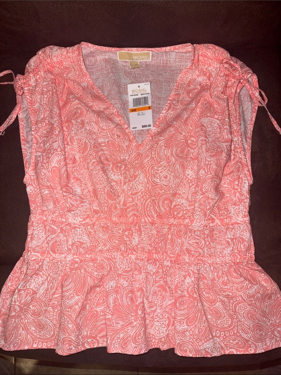 Michael Kors Tops - Michael Kors Coral Pink Paisley V-Neck Peplum Top